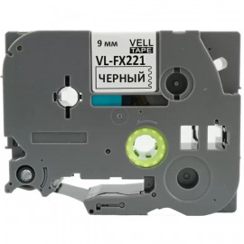 BROTHER TZe-FX221 картридж с эластичной ламинированной лентой для цилиндрических поверхностей шириной 9 мм (чёрный шрифт на белом фоне)