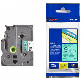 BROTHER TZe-721 картридж с ламинированной лентой шириной 9 мм (чёрный шрифт на зелёном фоне)