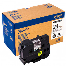BROTHER HGe-M951V5 (5 шт) картридж с матовой металлизированной ламинированной лентой для высококачественной печати шириной 24 мм (чёрный шрифт на серебристом фоне)