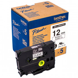 BROTHER HGe-131V5 (5 шт) картридж с ламинированной лентой для высококачественной печати шириной 12 мм (чёрный шрифт на прозрачном фоне)