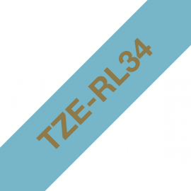BROTHER TZe-RL34 с тканевой лентой шириной 12 мм (печать золотом на светло-голубом фоне, 4м)