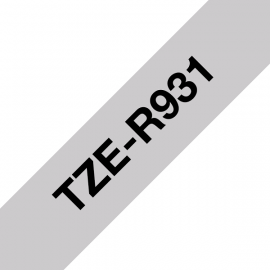 BROTHER TZe-R931 с тканевой лентой шириной 12 мм (черный шрифт на серебряном фоне, 4м)
