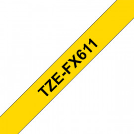 BROTHER TZe-FX611 картридж с эластичной ламинированной лентой для цилиндрических поверхностей шириной 6 мм (чёрный шрифт на жёлтом фоне)