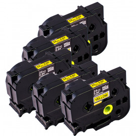 BROTHER HGe-651V5 (5 шт) картридж с ламинированной лентой для высококачественной печати шириной 24 мм (чёрный шрифт на жёлтом фоне)
