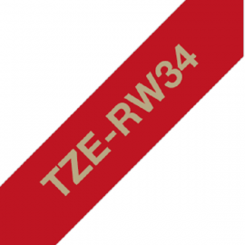 BROTHER TZe-RW34 с тканевой лентой шириной 12 мм (золотистый шрифт на темно-красном фоне, 4м)