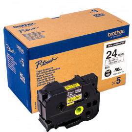 BROTHER HGe-651V5 (5 шт) картридж с ламинированной лентой для высококачественной печати шириной 24 мм (чёрный шрифт на жёлтом фоне)