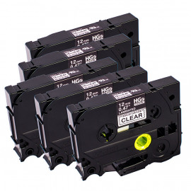 BROTHER HGe-131V5 (5 шт) картридж с ламинированной лентой для высококачественной печати шириной 12 мм (чёрный шрифт на прозрачном фоне)